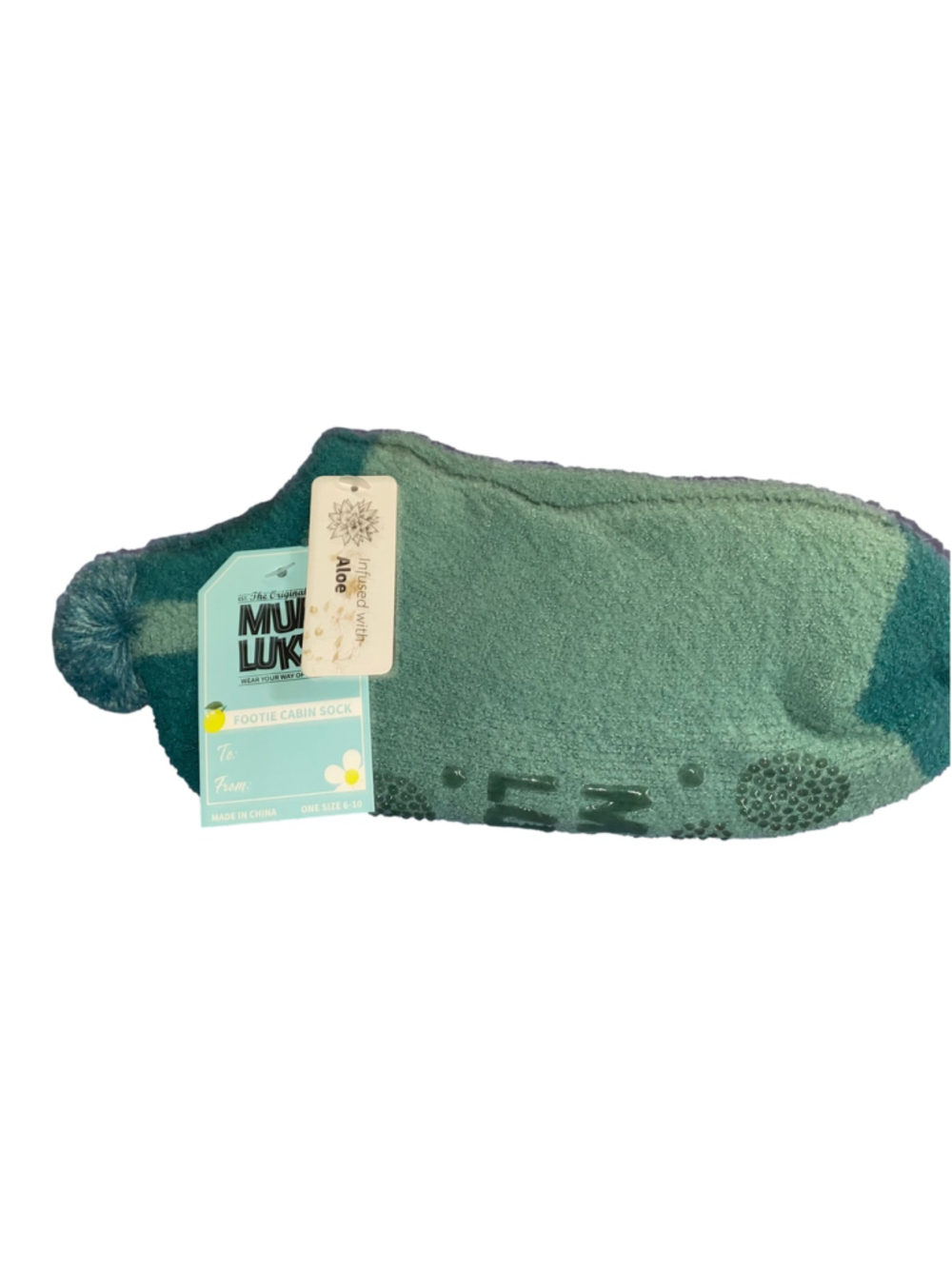 Women's Muk Luks Footie Cabin Socks One Size Green Teal